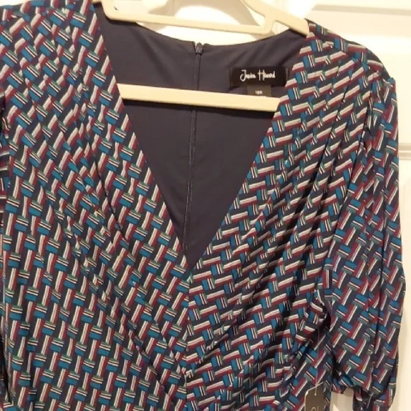 New Jessica Howard Navy/Multi Midi Dress 16W. PLUS. Side Pockets, Back Zip - Picture 6 of 6